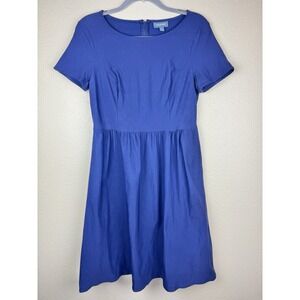 ModCloth Blue Fit Flare Dress Women's L Short Sleeve W/ Pockets Casual Interview